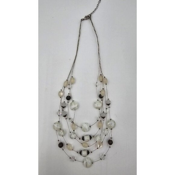 Vintage Multi-Strand Beaded Necklace w/ Different Styles of White Art Glass - Picture 7 of 7